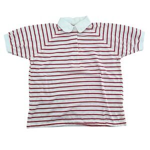 Vintage Red Stripe Polo Shirt Mens Size L Collared Short Sleeve Casual Classic
